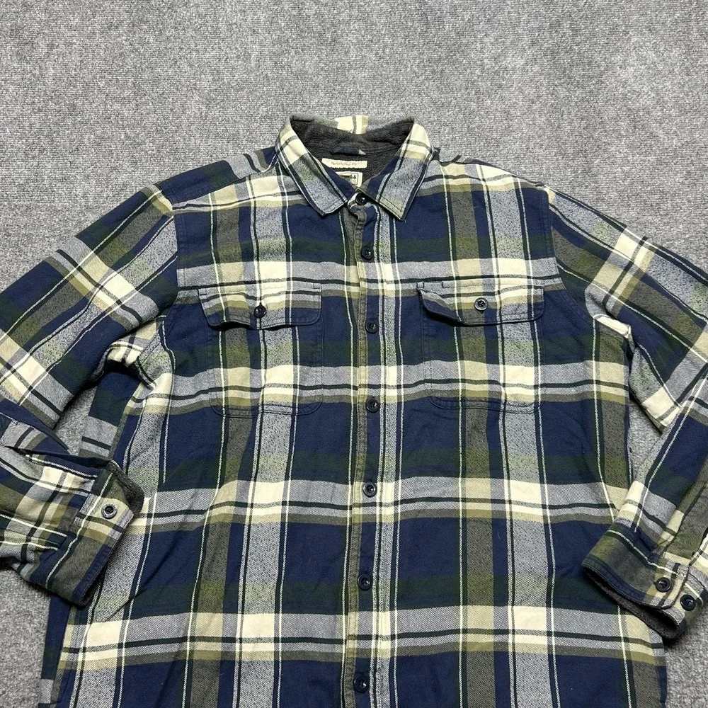 LL Bean Shirt Mens Large Blue Plaid Flannel Fleece Lined Heavyweight Button-Up